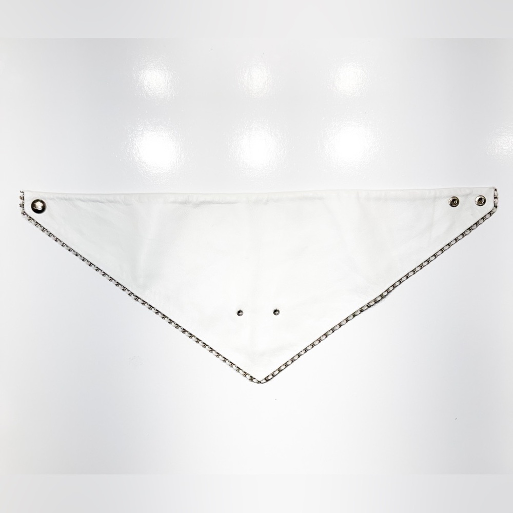 Authentic Chanel Foulard Ecru White Leather & Silver Chain Scarf Bandana